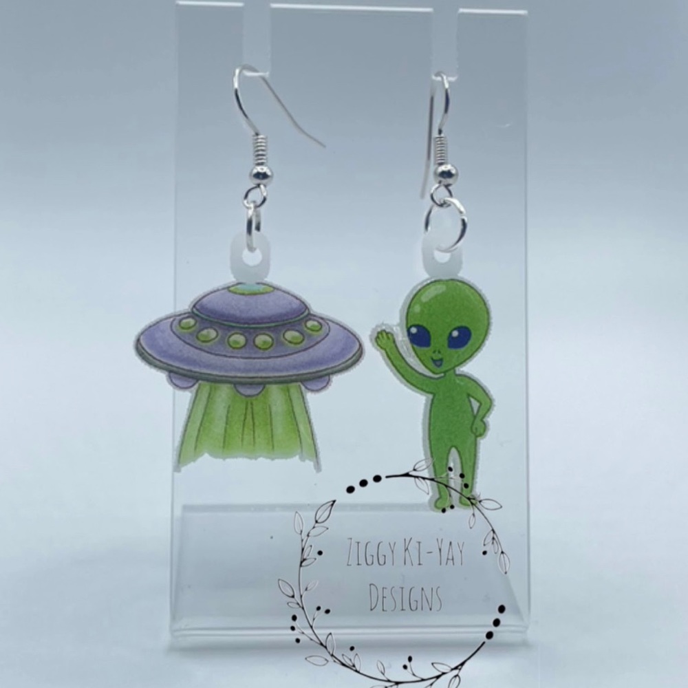 Handmade alien earrings